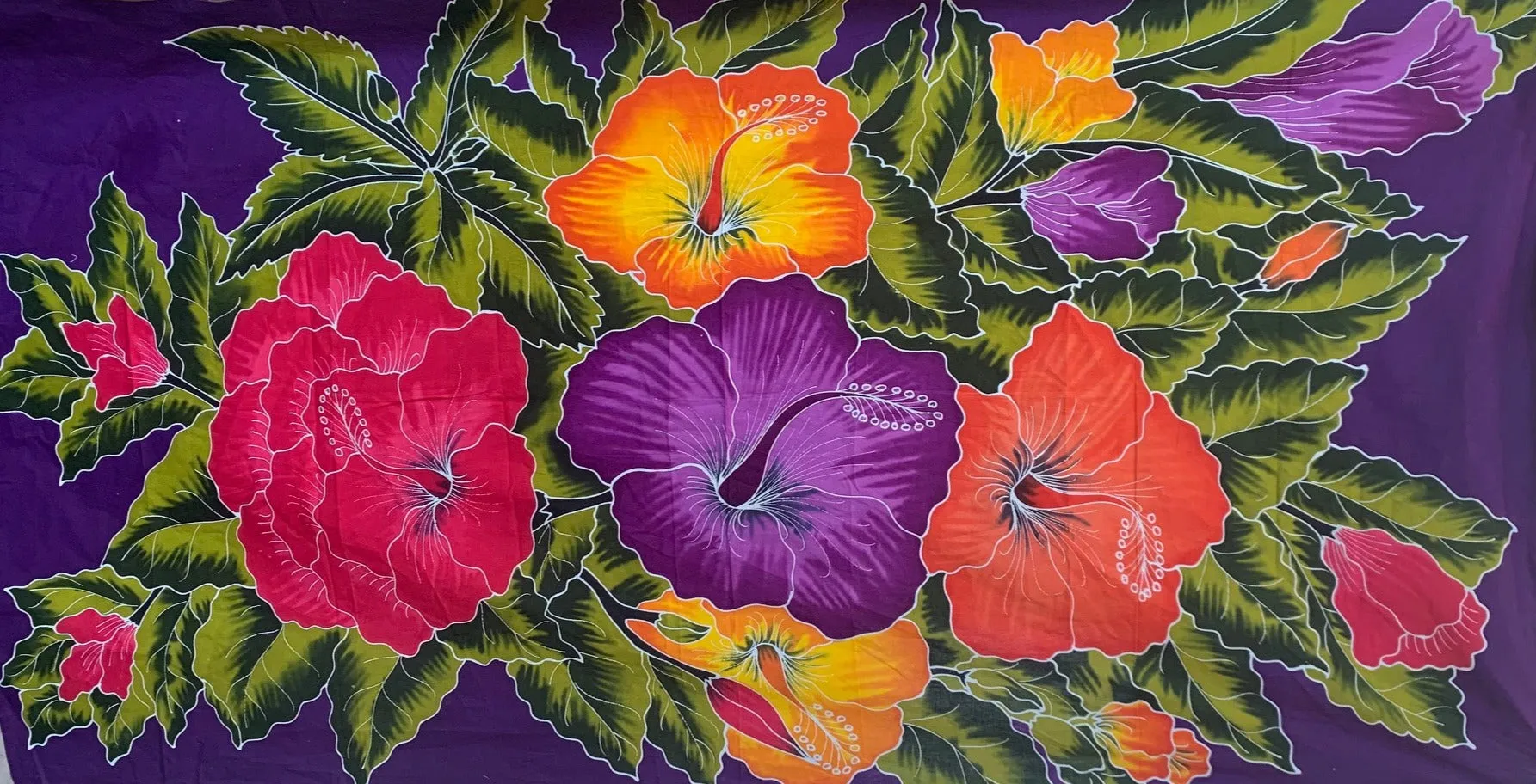 Large Bali Batik Panel/Sarong - Hibiscus - 2 LEFT!