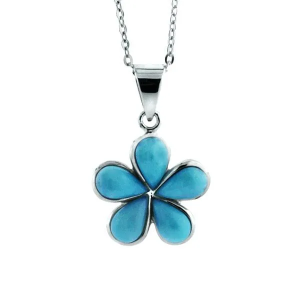 Larimar Plumeria Flower Pendant