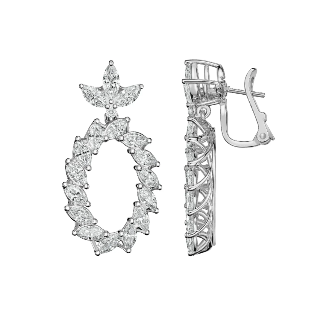 L'Heure Du Diamant Marquise Ethical White Gold Dangling Diamond Pavé Earrings