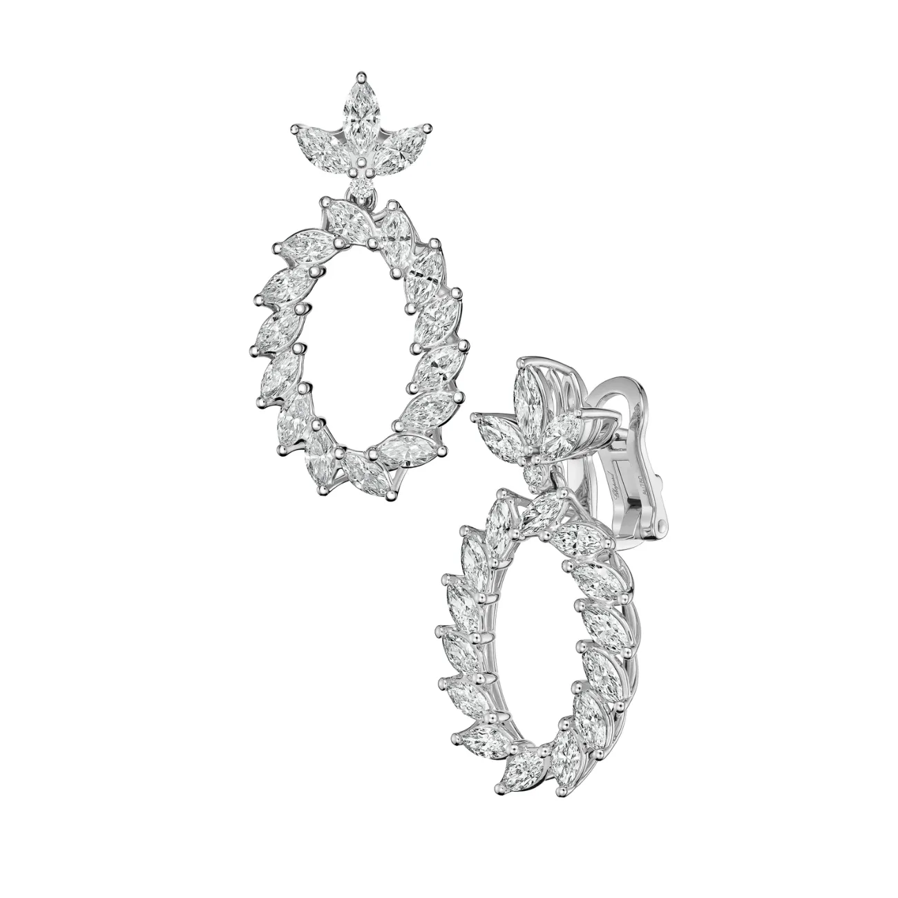 L'Heure Du Diamant Marquise Ethical White Gold Dangling Diamond Pavé Earrings