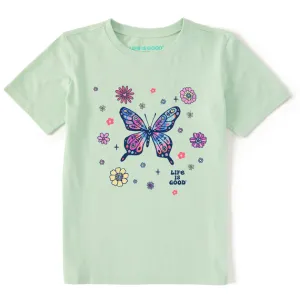 Life is Good Kids Tie Dye Retro Butterfly Flowers Crusher Tee