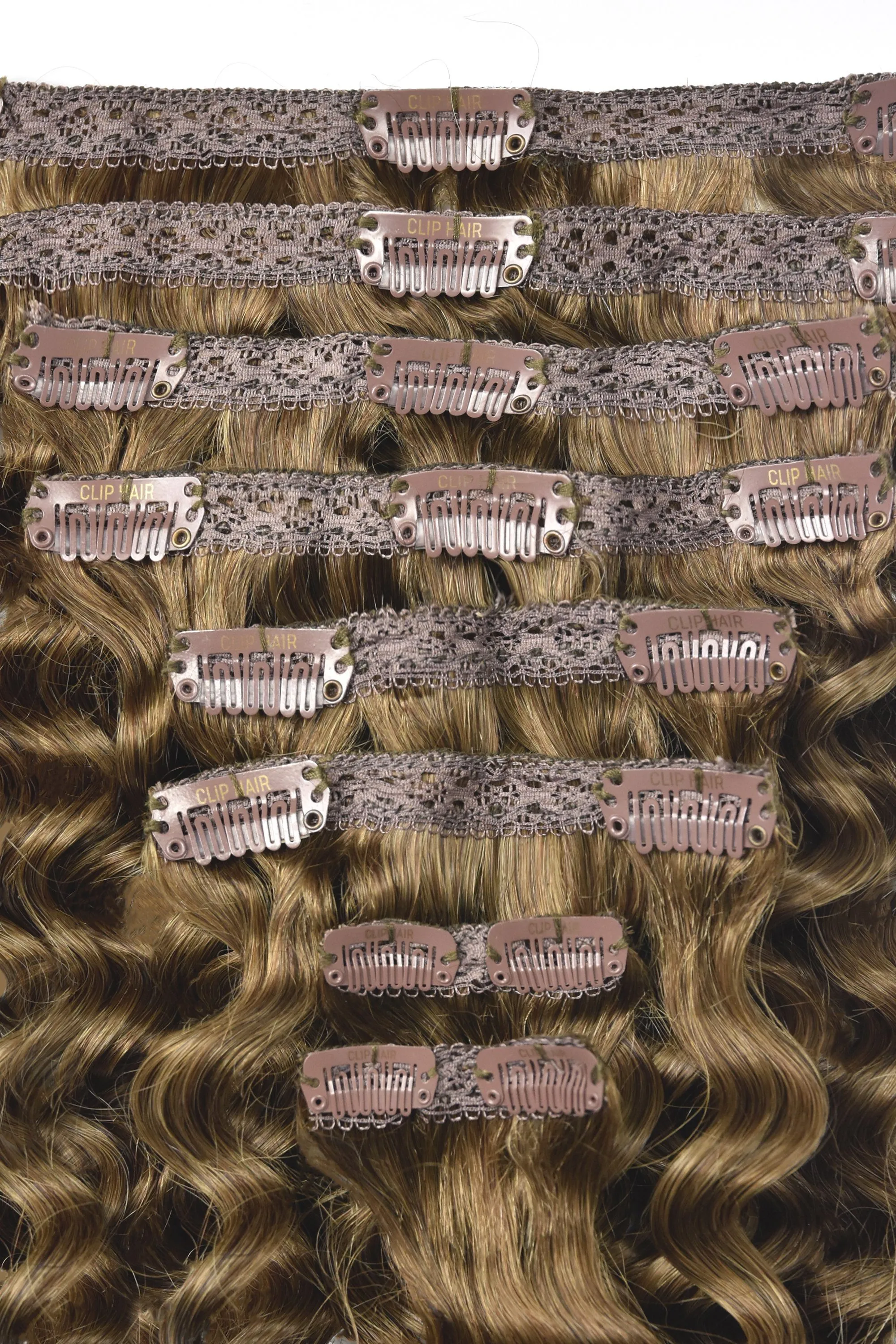 Light/Chestnut Brown (#6) Curly Clip In Hair Extensions