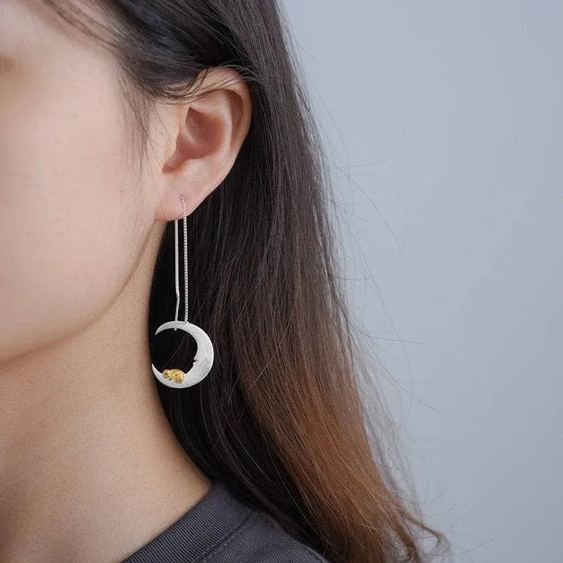 Little Puppy & Moon Dangle Earrings