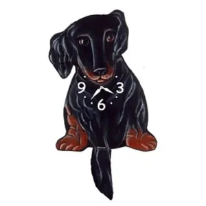 Long Hair Black Dachshund Wagging Pendulum Clock