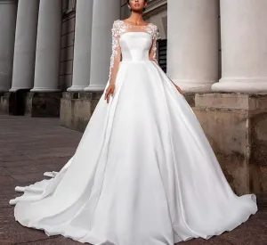 Long Sleeve  Flowers Simple Bride Dresses Plus Size