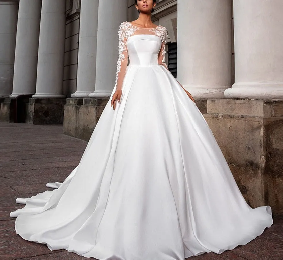 Long Sleeve  Flowers Simple Bride Dresses Plus Size