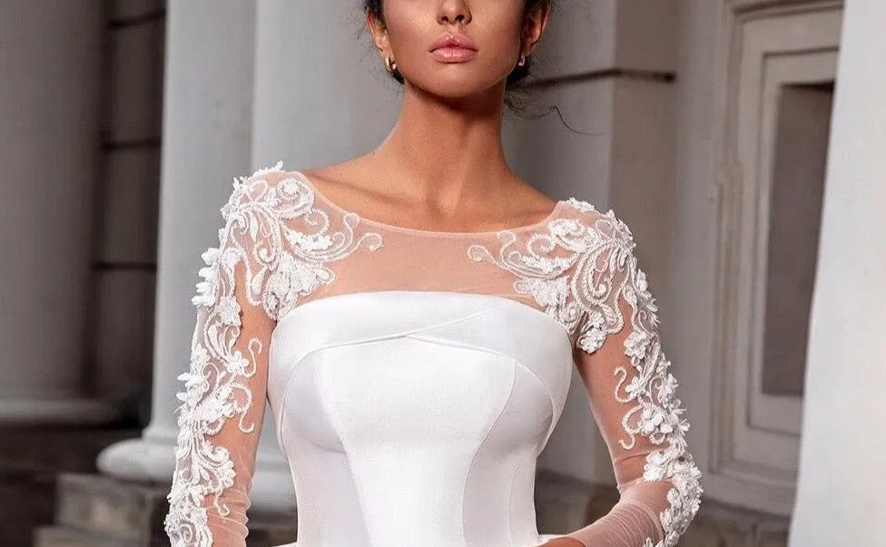 Long Sleeve  Flowers Simple Bride Dresses Plus Size