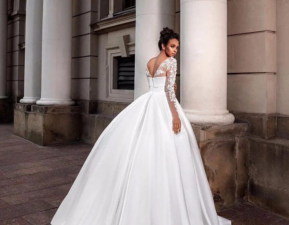 Long Sleeve  Flowers Simple Bride Dresses Plus Size