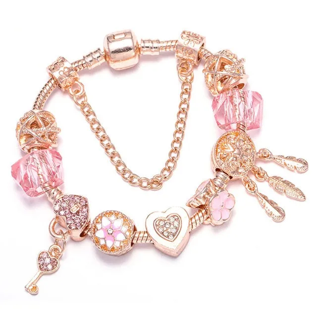 Luxury Bracelet Unique Rose Gold Crystal Charm