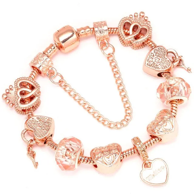 Luxury Bracelet Unique Rose Gold Crystal Charm
