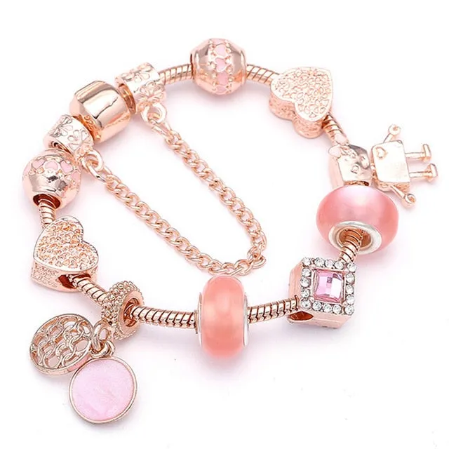 Luxury Bracelet Unique Rose Gold Crystal Charm