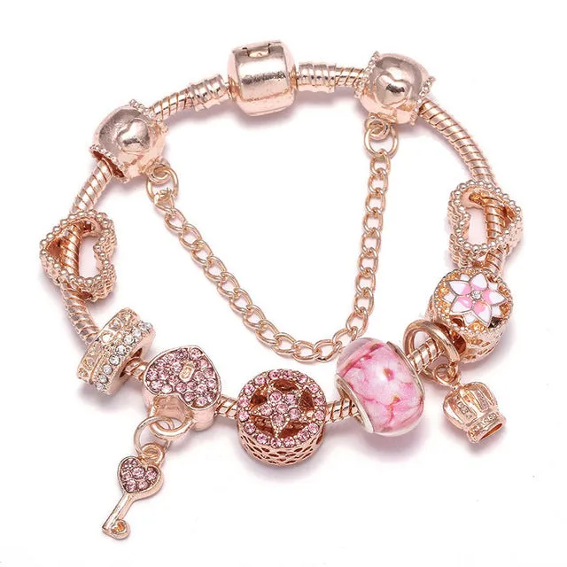 Luxury Bracelet Unique Rose Gold Crystal Charm