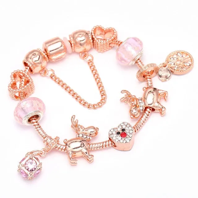 Luxury Bracelet Unique Rose Gold Crystal Charm