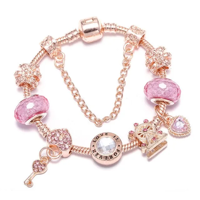 Luxury Bracelet Unique Rose Gold Crystal Charm