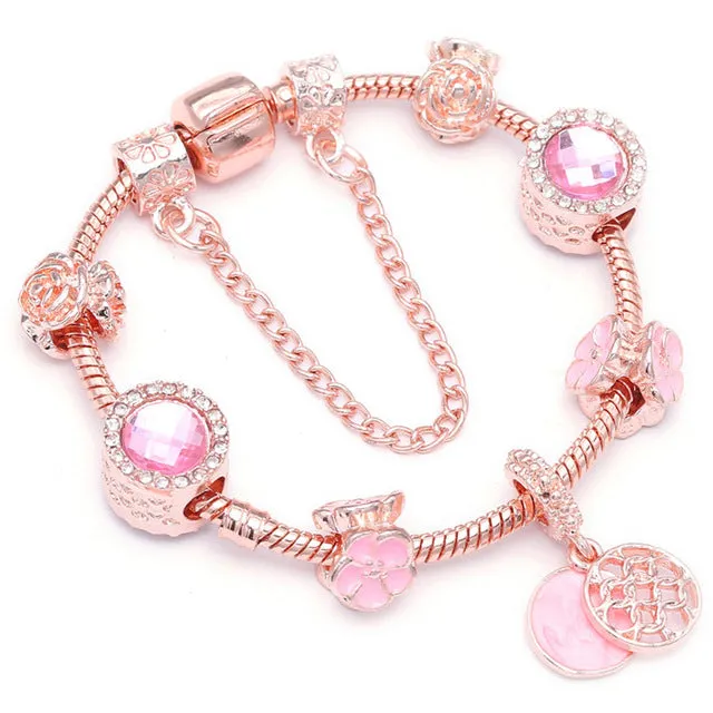 Luxury Bracelet Unique Rose Gold Crystal Charm