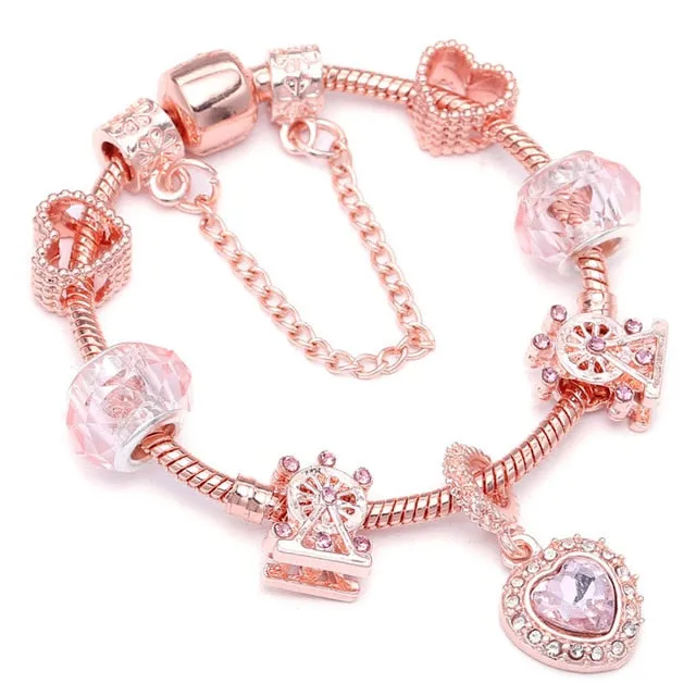 Luxury Bracelet Unique Rose Gold Crystal Charm