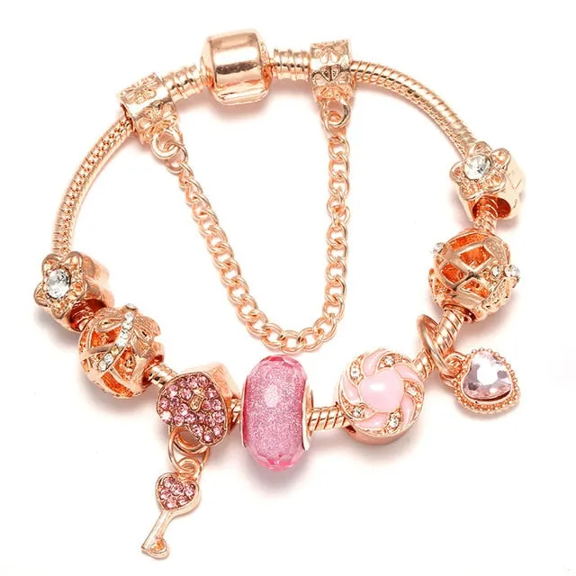 Luxury Bracelet Unique Rose Gold Crystal Charm