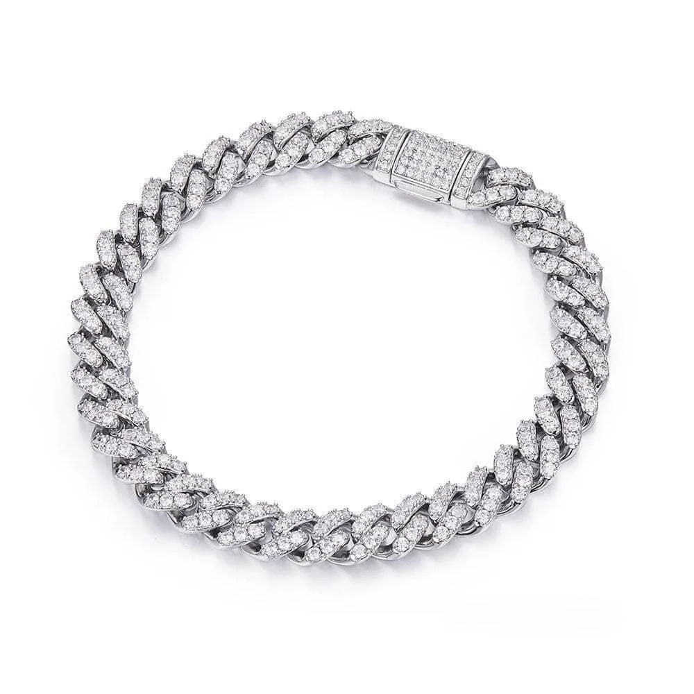 Luxury Hip Hop Full Pave Diamond Cuban Necklace and Bracelet