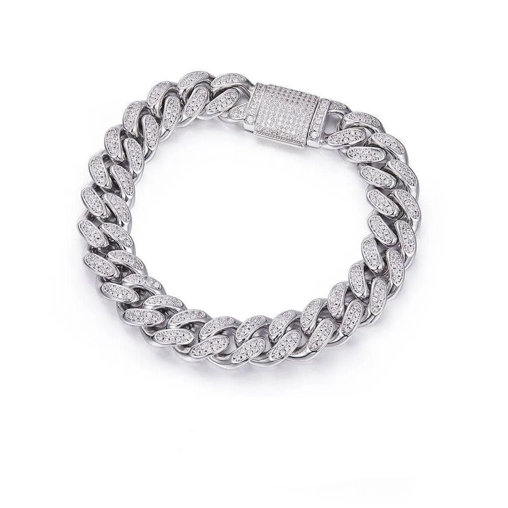 Luxury Hip Hop Full Pave Diamond Cuban Necklace and Bracelet