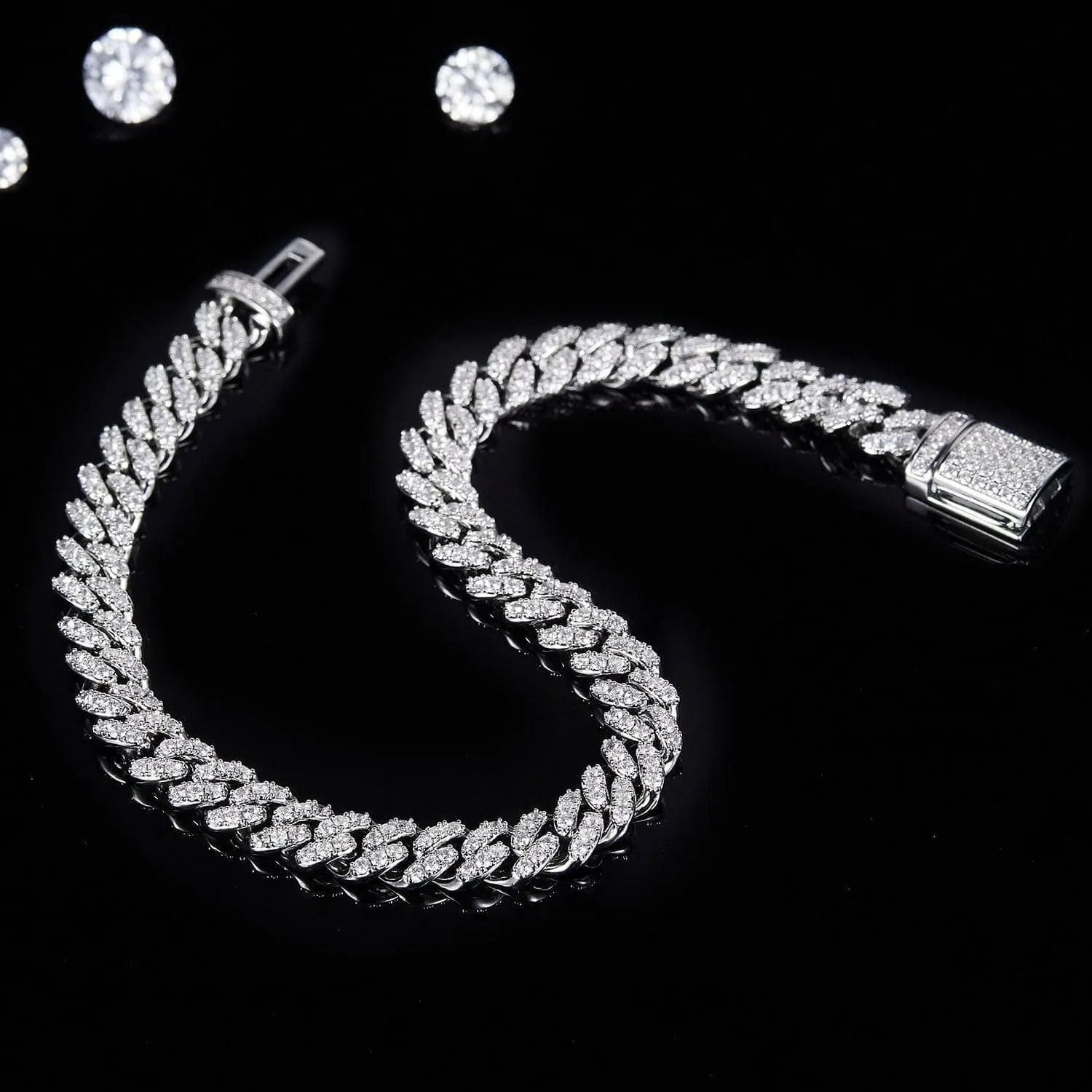 Luxury Hip Hop Full Pave Diamond Cuban Necklace and Bracelet