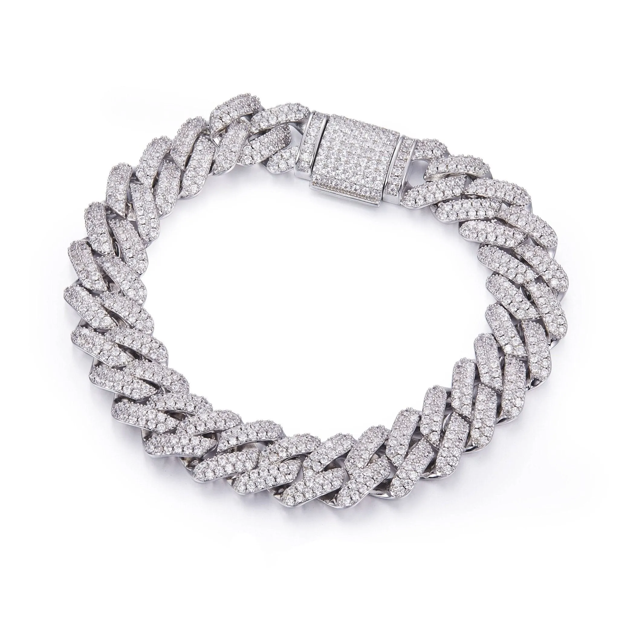 Luxury Hip Hop Full Pave Diamond Cuban Necklace and Bracelet