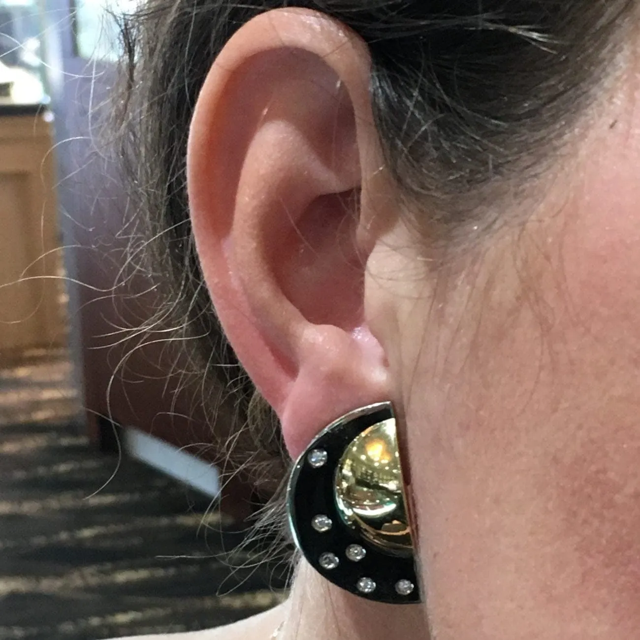 Manfredi 18K Yellow and White Gold Half Moon Diamond Earrings