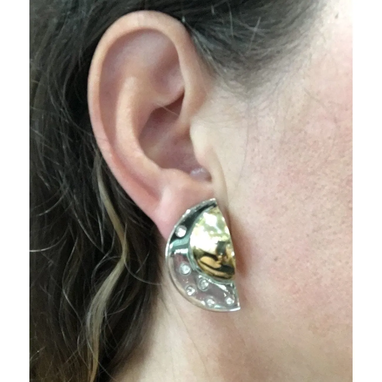 Manfredi 18K Yellow and White Gold Half Moon Diamond Earrings