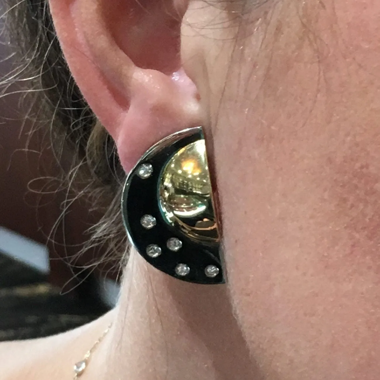 Manfredi 18K Yellow and White Gold Half Moon Diamond Earrings