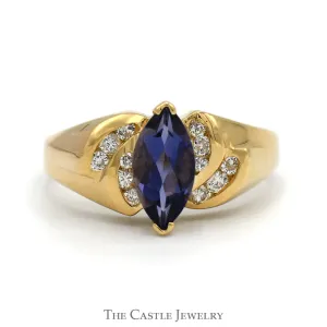 Marquise Tanzanite Ring with Channel Set Diamond Accents in 14k Yellow Gold