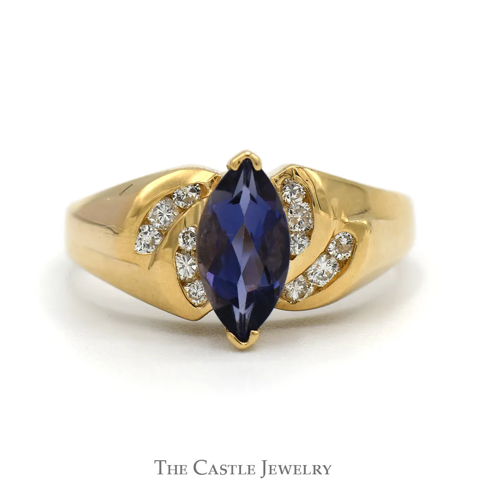Marquise Tanzanite Ring with Channel Set Diamond Accents in 14k Yellow Gold