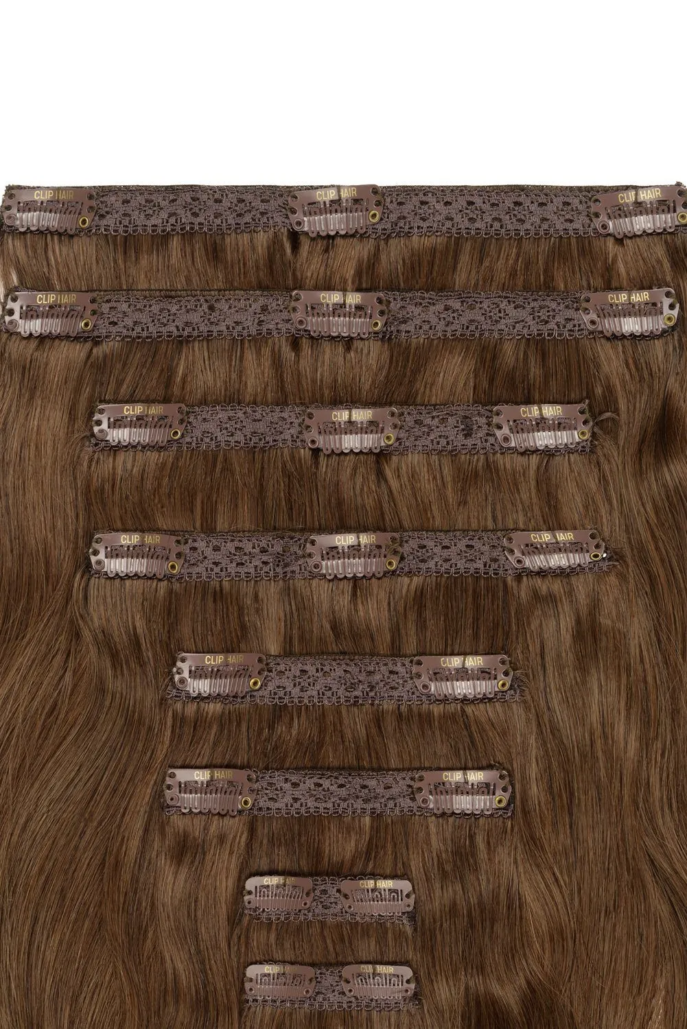 Medium Ash Brown (#8) Double Wefted Full Head Clip In Hair Extensions