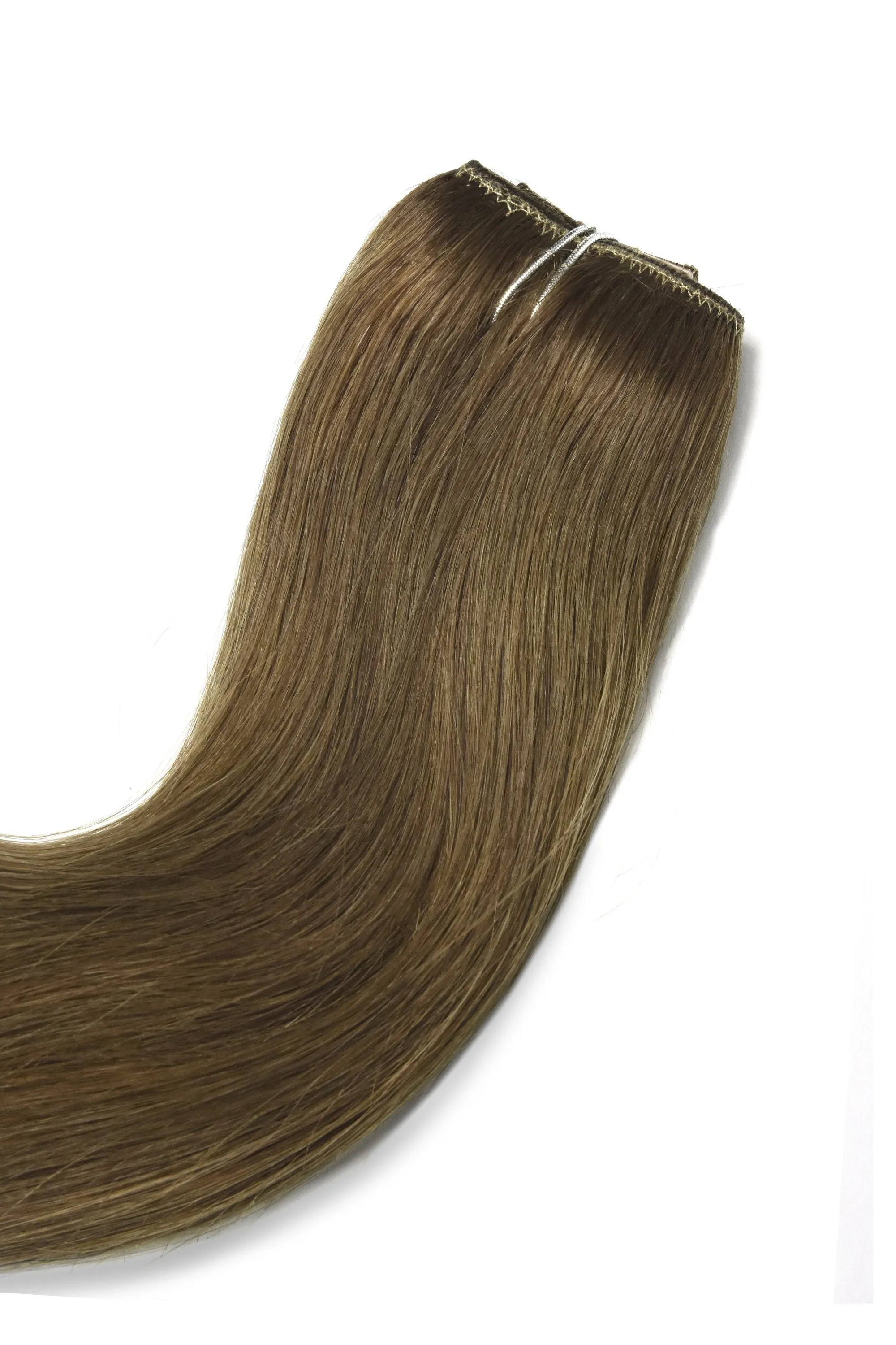 Medium Ash Brown (#8) Quad Weft Clip In One Piece Hair Extensions