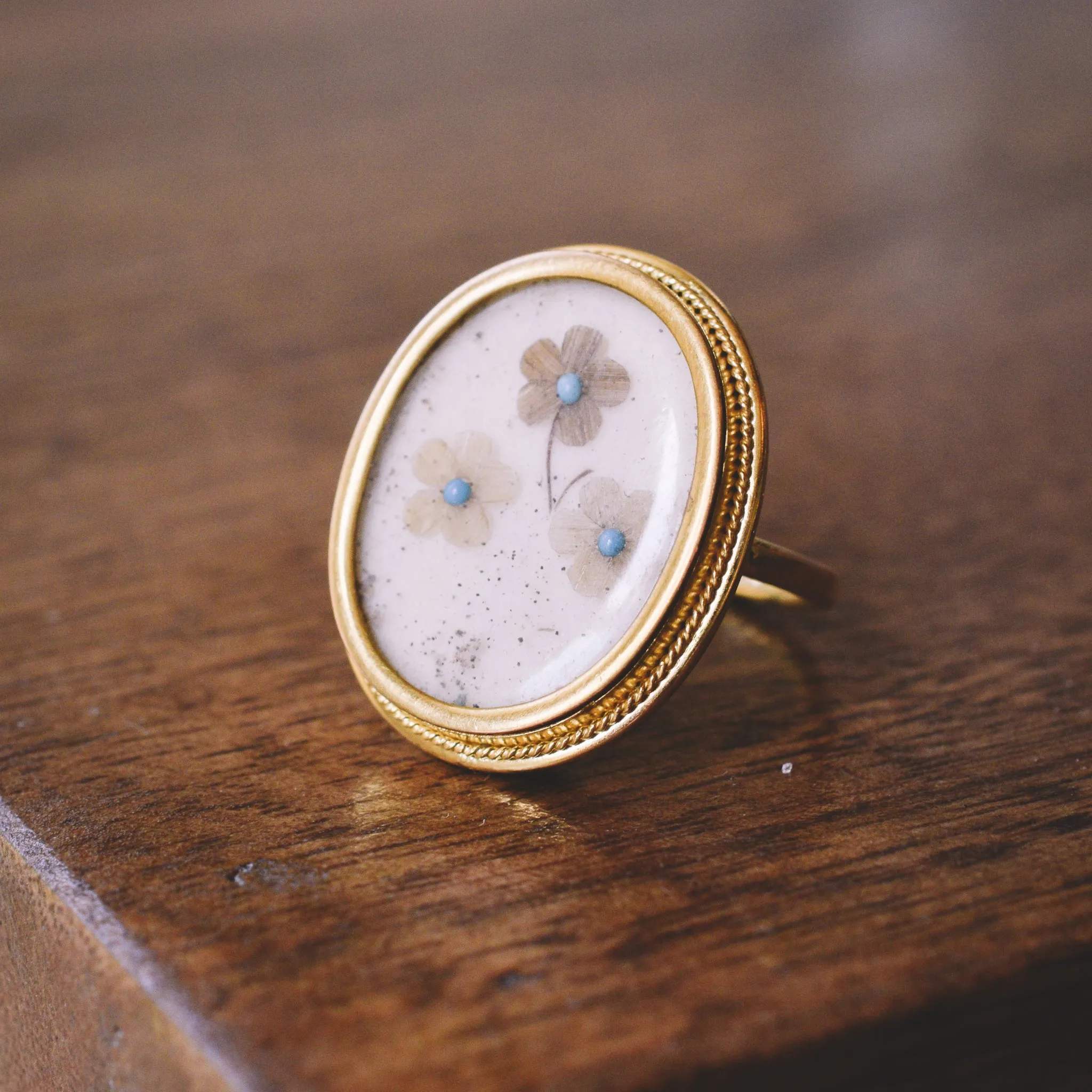 Mid-Victorian Turquoise Forget-Me-Not Memorial Ring
