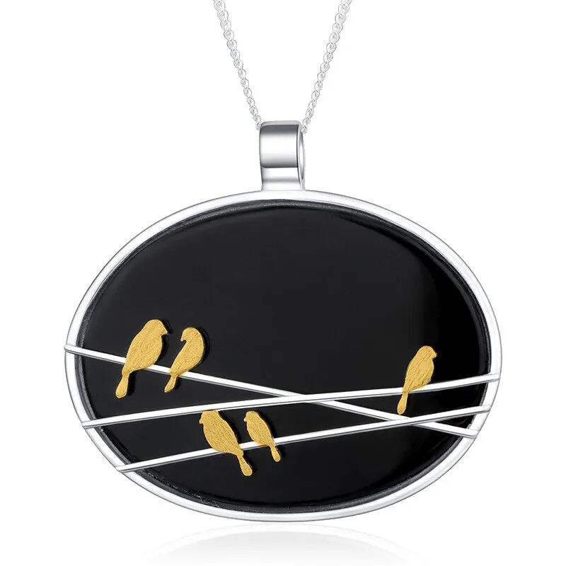 Natural Agate Lovely Birds Pendant