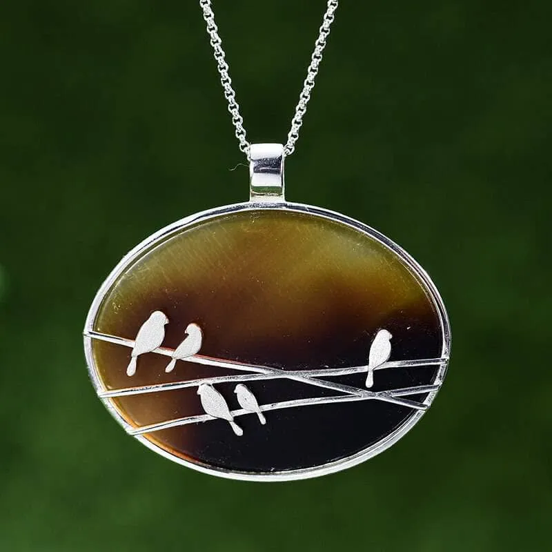 Natural Agate Lovely Birds Pendant