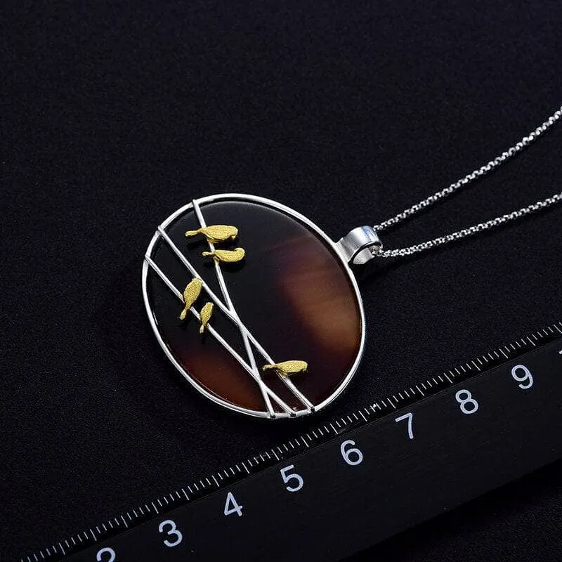 Natural Agate Lovely Birds Pendant