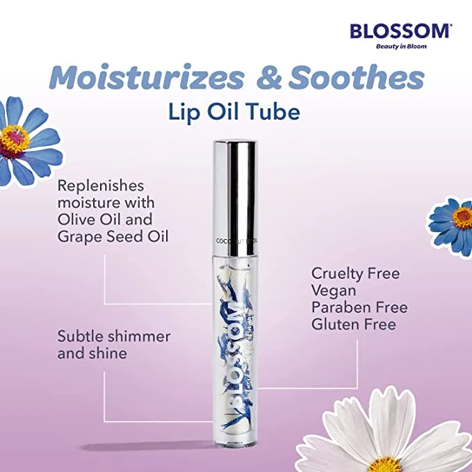New Blossom Scented Moisturizing and Hydrating Shimmer Sparkle Lip Oil, Infused with Real Flowers, 3g, Coconut