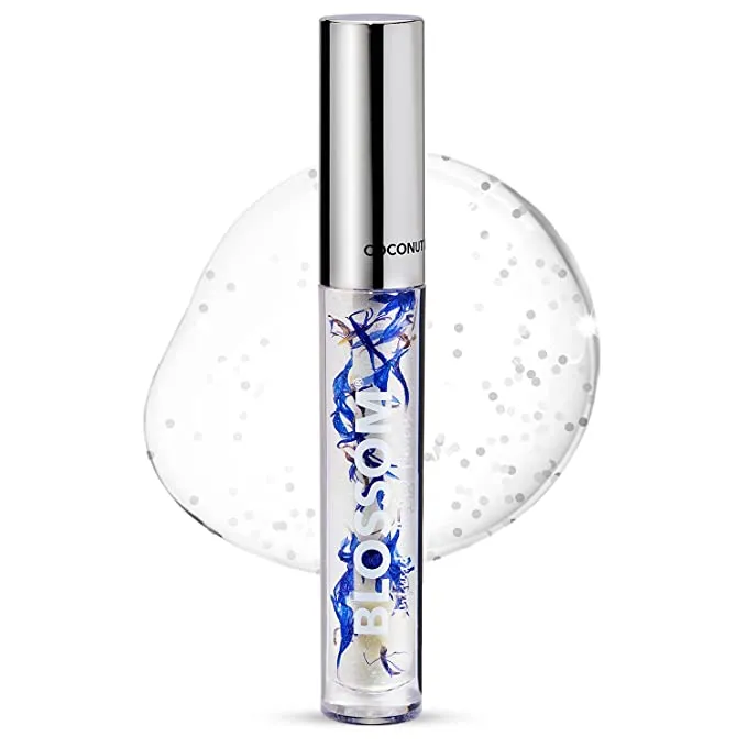 New Blossom Scented Moisturizing and Hydrating Shimmer Sparkle Lip Oil, Infused with Real Flowers, 3g, Coconut