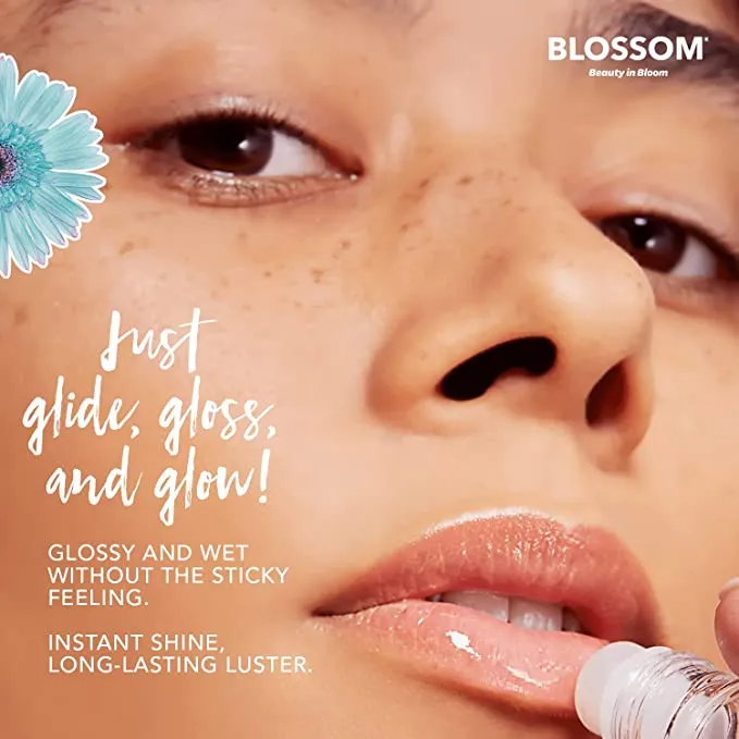 New Blossom Scented Roll on Lip Gloss, Infused with Real Flowers, Made in USA, 0.20 fl. oz./5.9ml, Raspberry