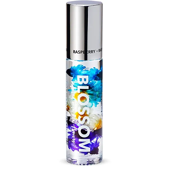 New Blossom Scented Roll on Lip Gloss, Infused with Real Flowers, Made in USA, 0.20 fl. oz./5.9ml, Raspberry