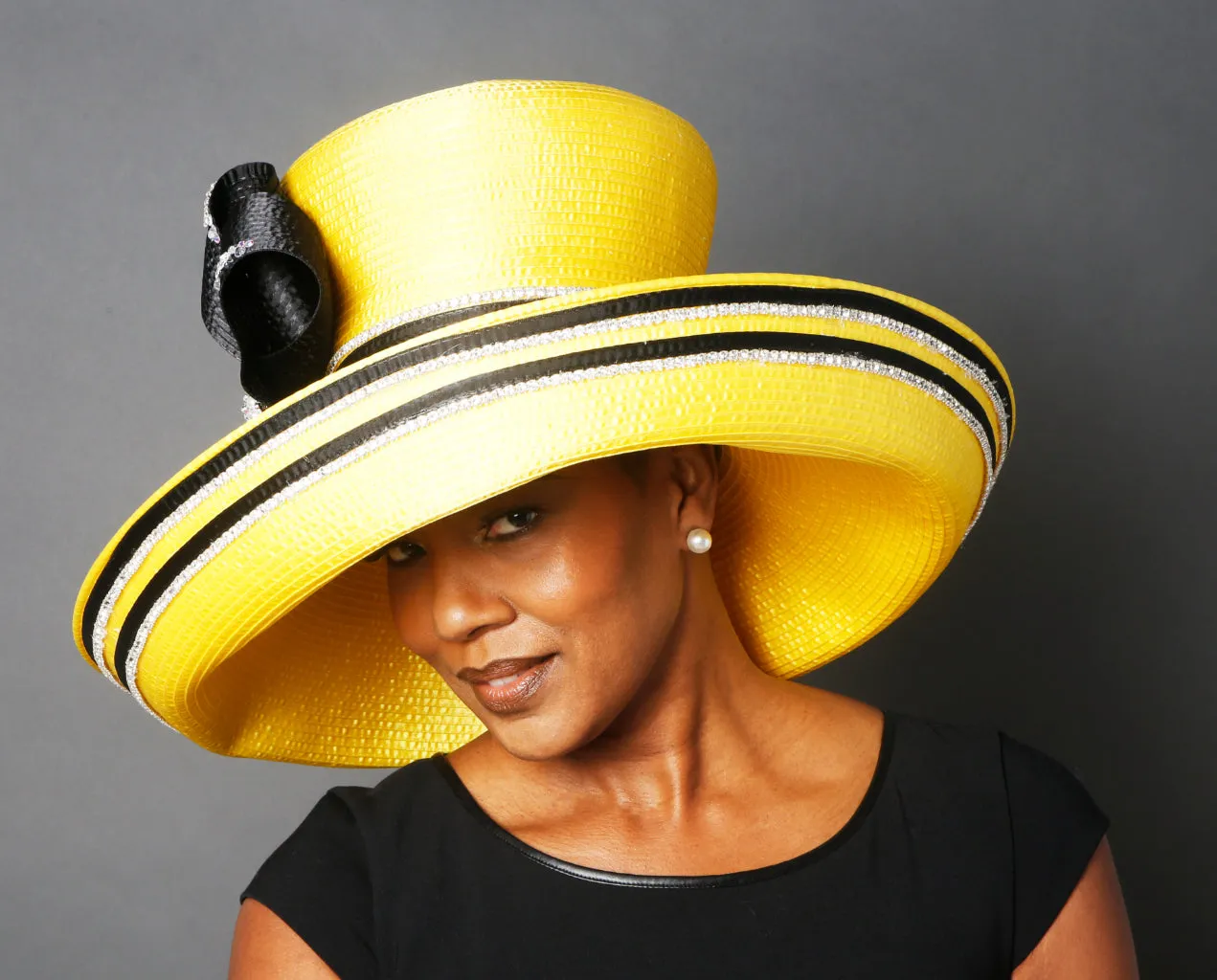 OE0022-Yellow satin ribbon church hat