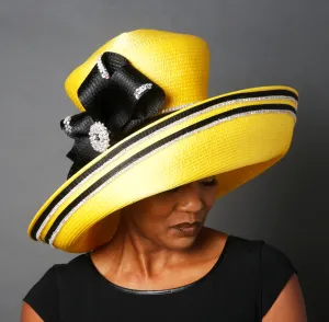 OE0022-Yellow satin ribbon church hat