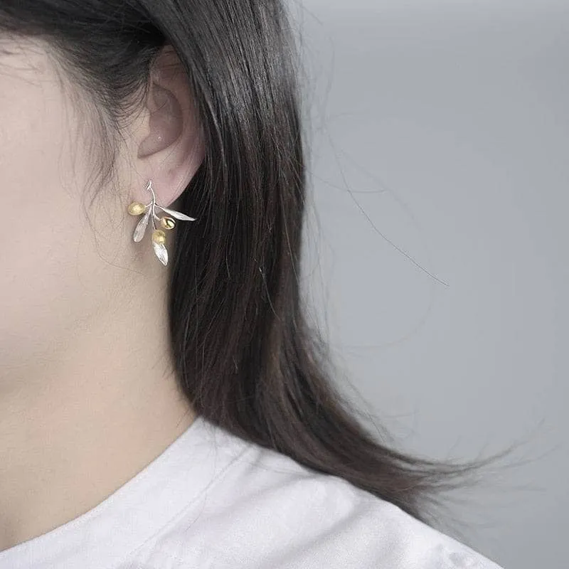 Olive Fruit & Leaves Earrings