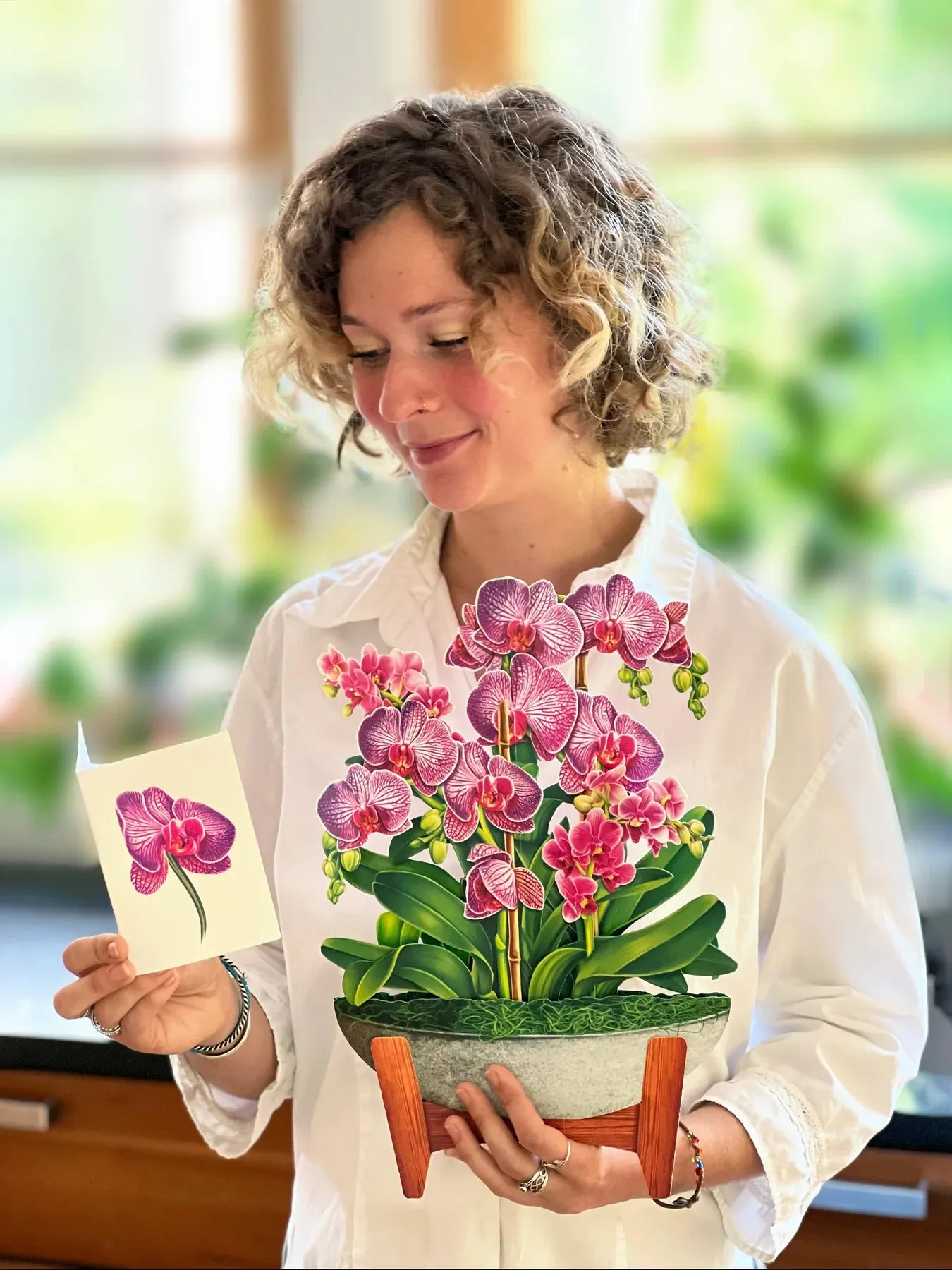Orchid Oasis Pop Open Flower Bouquet Greeting Card
