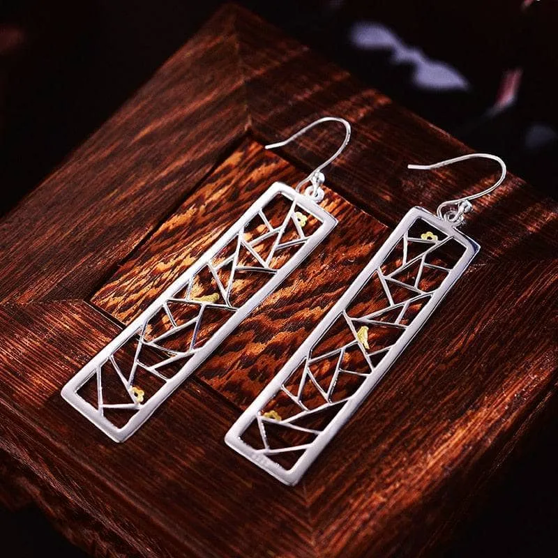 Oriental Element Window Paper-cut Dangle Earrings