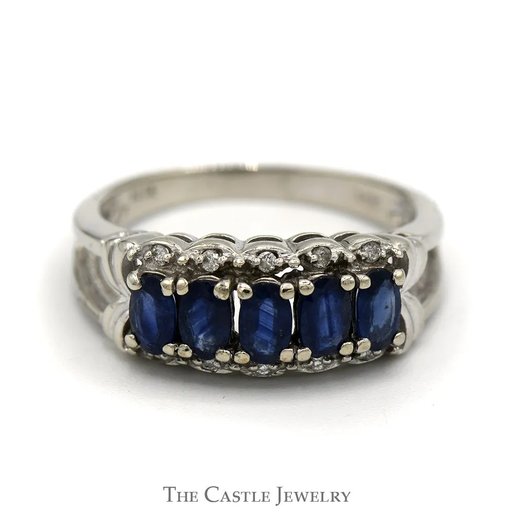 Oval Sapphire Band with Scalloped Mounting & Diamond Accents