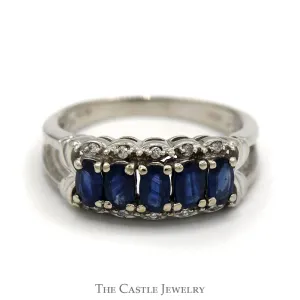 Oval Sapphire Band with Scalloped Mounting & Diamond Accents