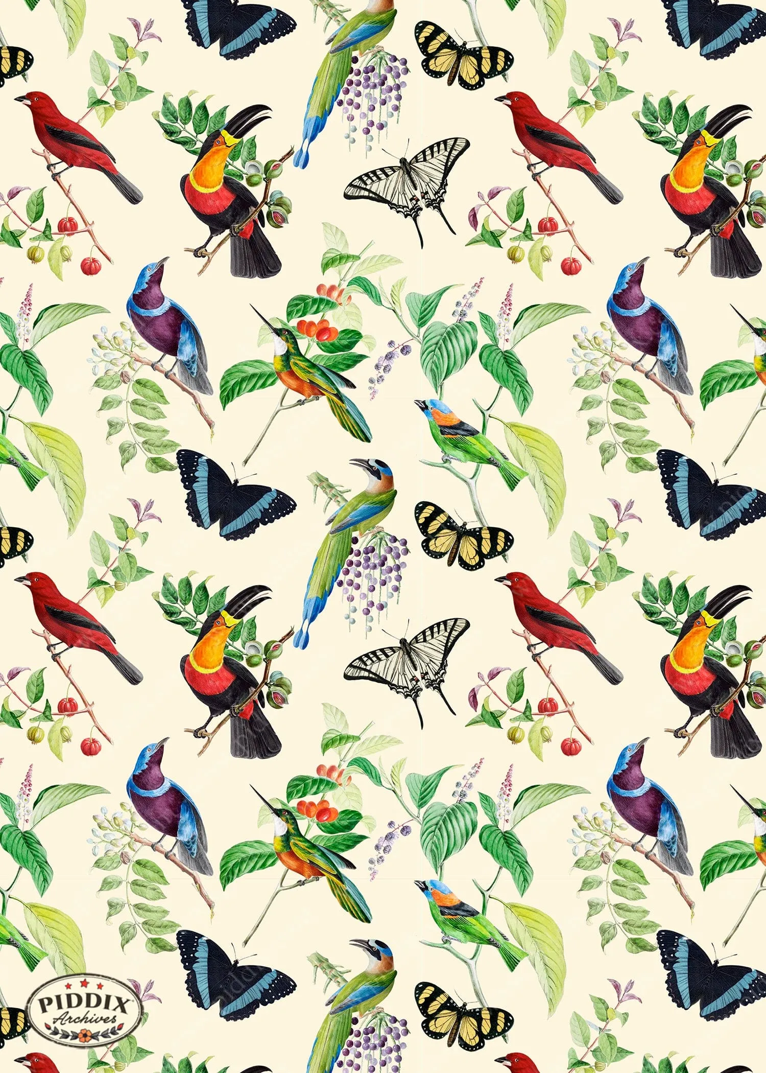 PDXC21033 Bird Pattern -- Tropical Birds Butterflies