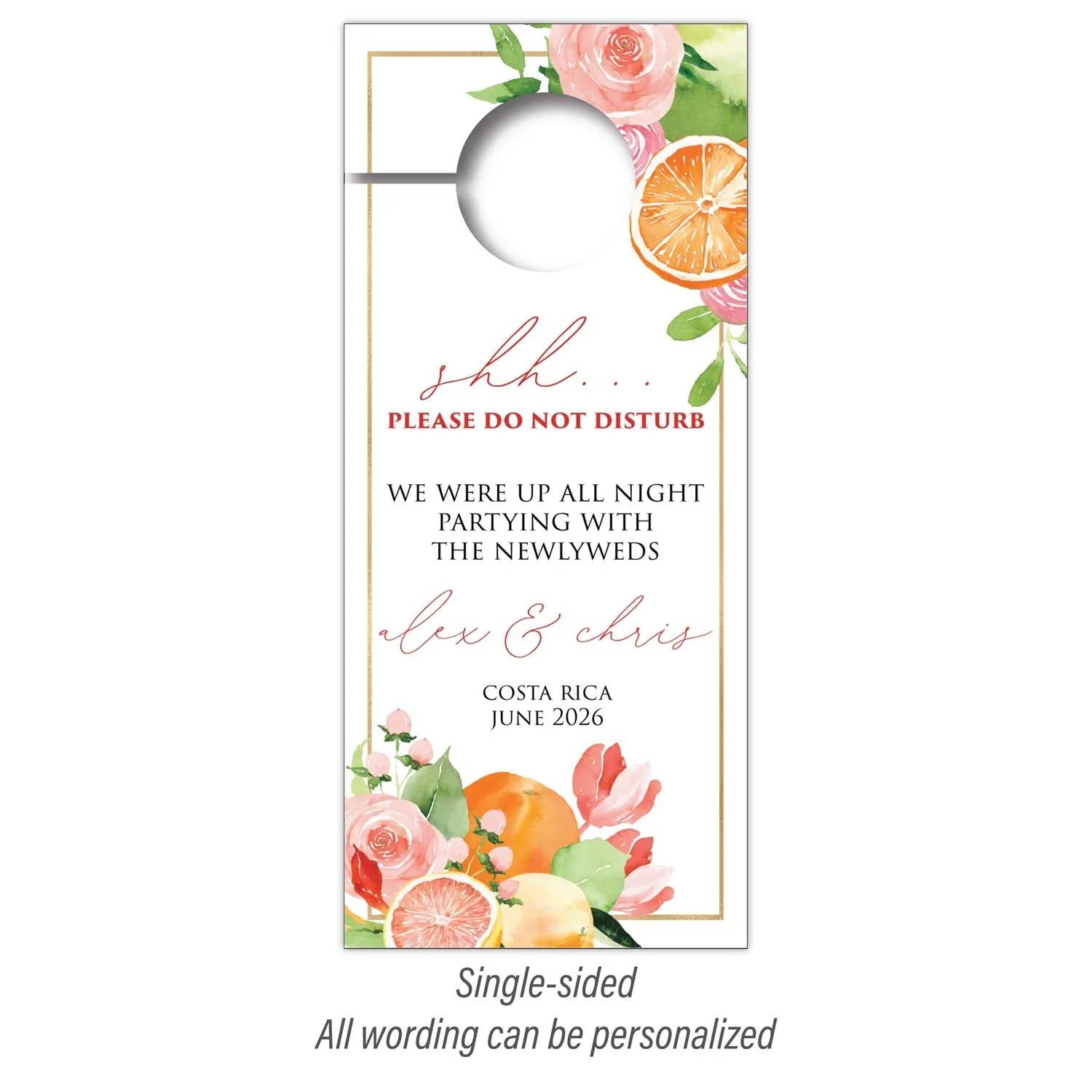 Personalized Destination Wedding Door Hangers - Citrus Bouquet