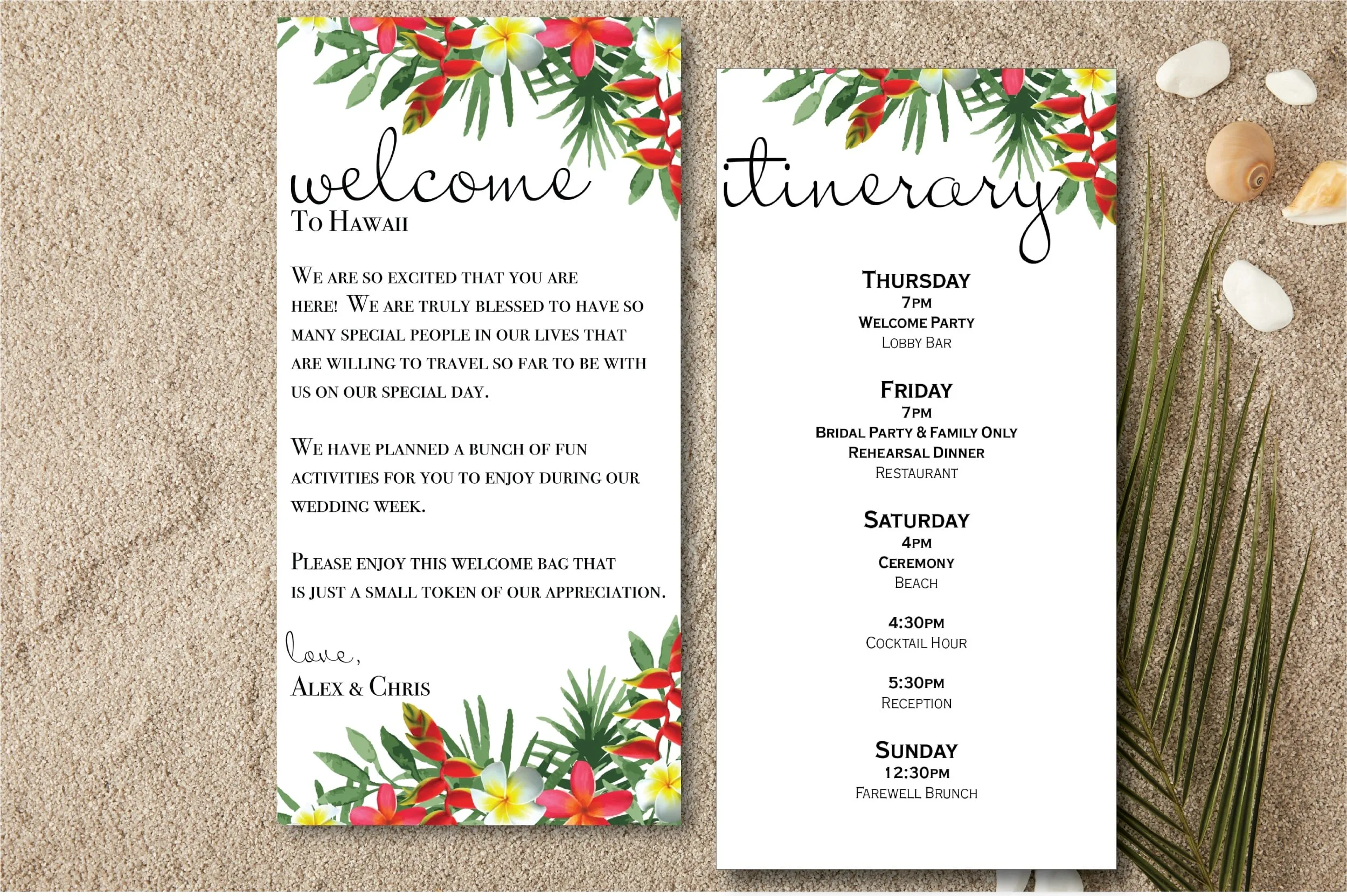Personalized Wedding Welcome Letter & Itinerary - Tropical